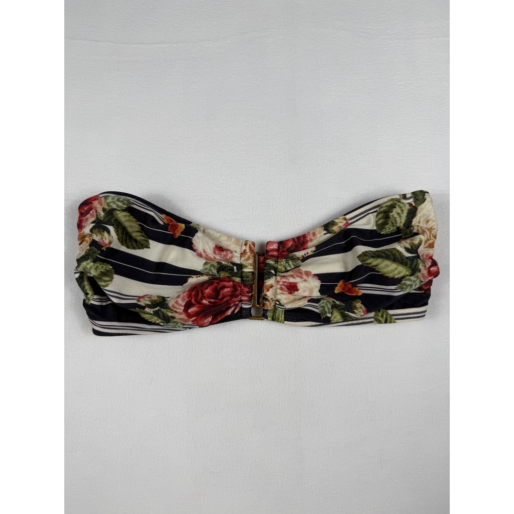 Lenny Niemeyer Floral Stripe Bandeau Bikini Top Small Black White Rose Coastal